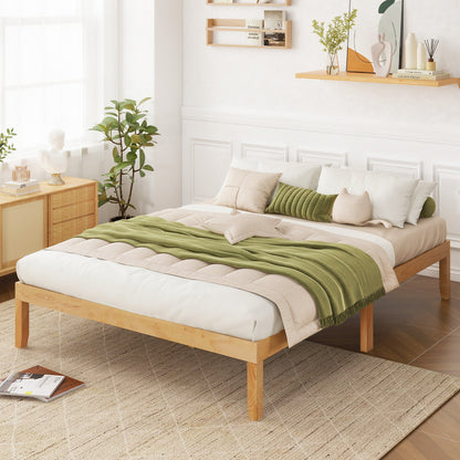Full Wood Bed Frame with Wooden Slats Support and Rubber Wood Legs-Espresso