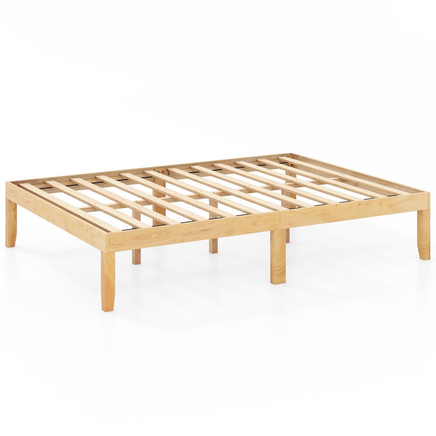 Full Wood Bed Frame with Wooden Slats Support and Rubber Wood Legs-Espresso