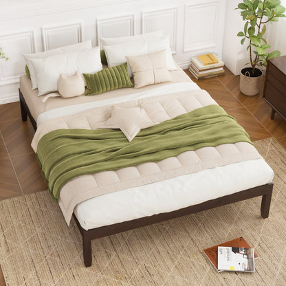 Full Wood Bed Frame with Wooden Slats Support and Rubber Wood Legs-Espresso