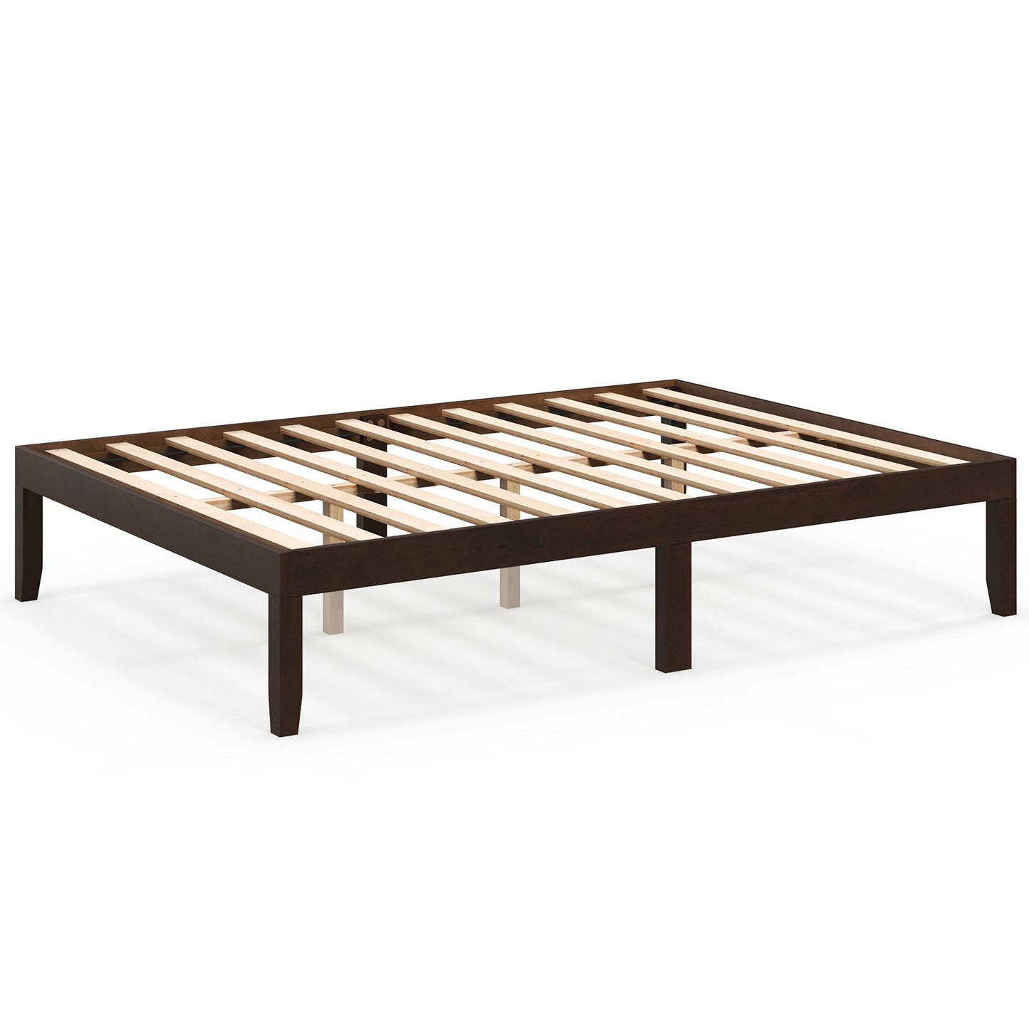 Full Wood Bed Frame with Wooden Slats Support and Rubber Wood Legs-Espresso