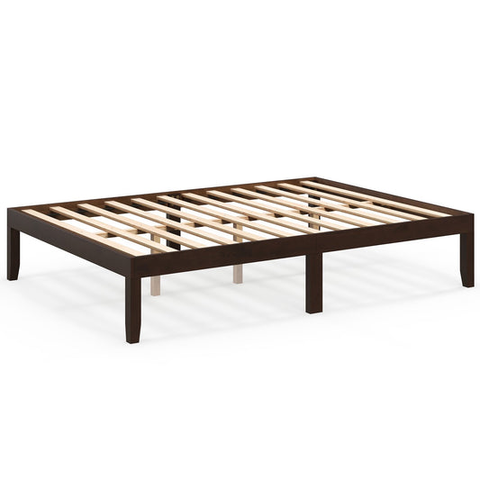 Full Wood Bed Frame with Wooden Slats Support and Rubber Wood Legs-Espresso