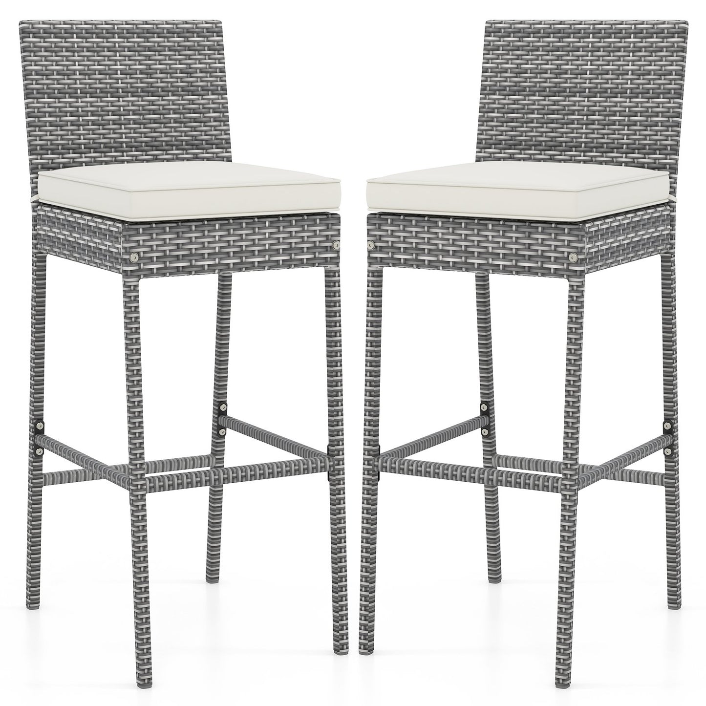 Set of 2/4 Patio Wicker Barstools with Soft Seat Cushion and Cozy Footrest-Set of 4