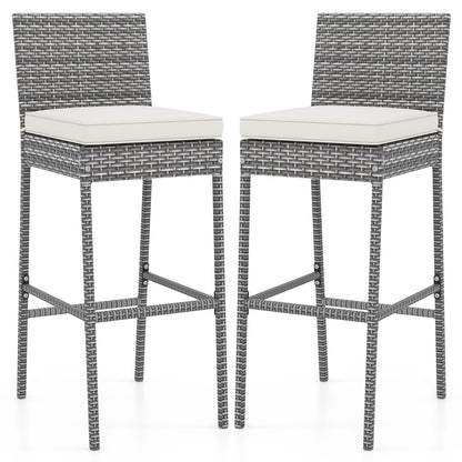Set of 2/4 Patio Wicker Barstools with Soft Seat Cushion and Cozy Footrest-Set of 4