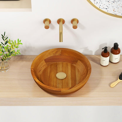 16 Inch Teak Wood Washbasin with Drainage Hole and Rounded Corners