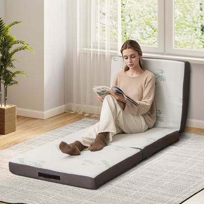 4 Inch Tri-Fold Foam Mattress with Washable Cover for Yoga Guest Mat-Gray