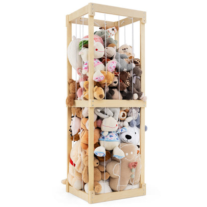300L Large Stuffed Animal Storage with Open Top and Elastic Cords-Natural