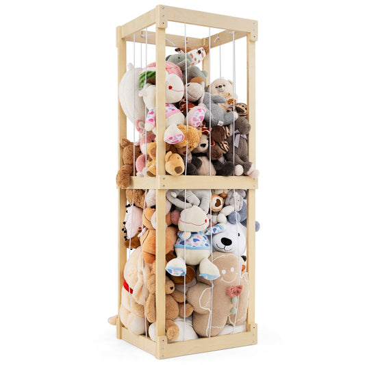 300L Large Stuffed Animal Storage with Open Top and Elastic Cords-Natural