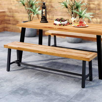 63 Inch 3-Person Acacia Patio Wood Outdoor Backless Bench-Set of 1