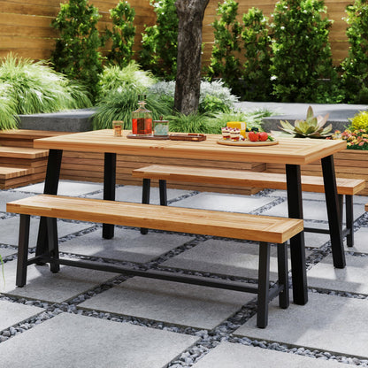 63 Inch 3-Person Acacia Patio Wood Outdoor Backless Bench-Set of 1
