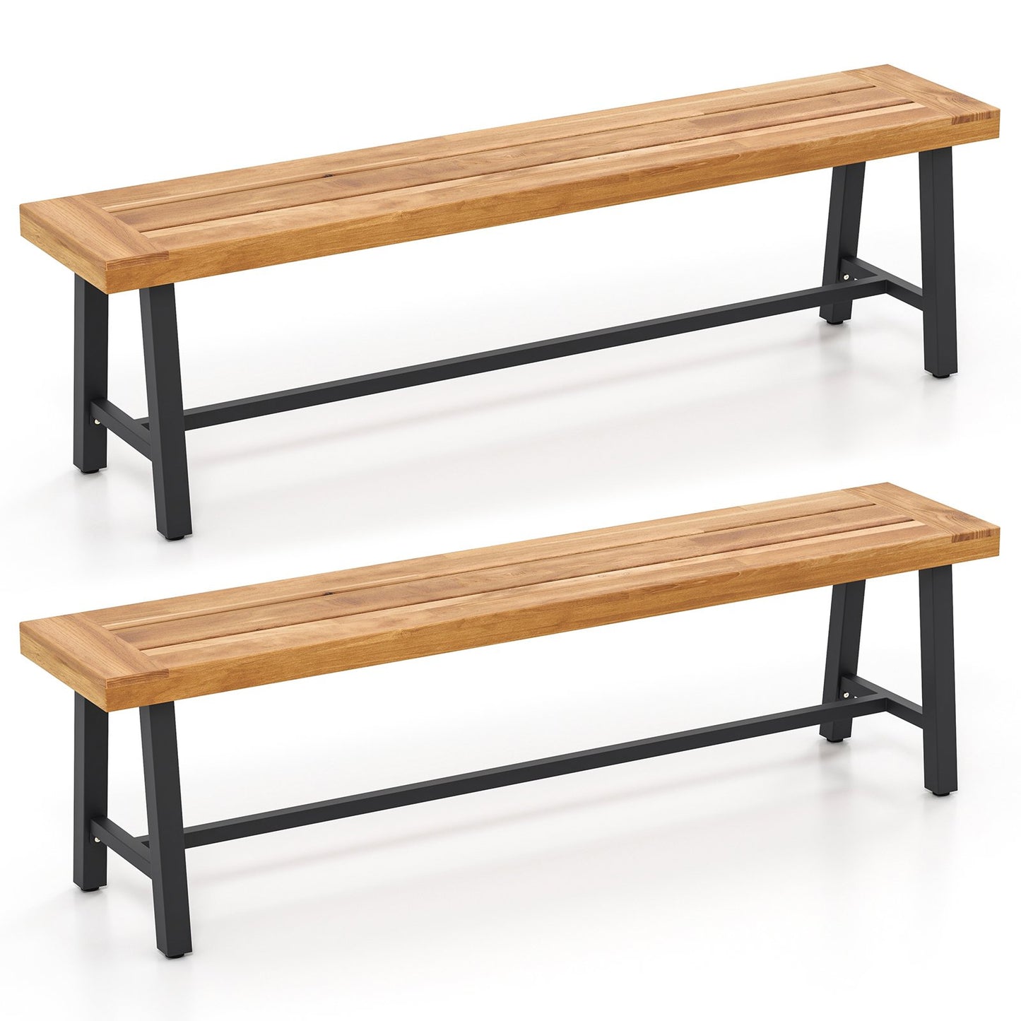63 Inch 3-Person Acacia Patio Wood Outdoor Backless Bench-Set of 1