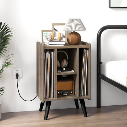 Vinyl Record Storage Turntable Stand with 4 Open Shelves-Brown