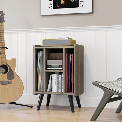 Vinyl Record Storage Turntable Stand with 4 Open Shelves-Brown