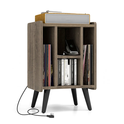 Vinyl Record Storage Turntable Stand with 4 Open Shelves-Brown