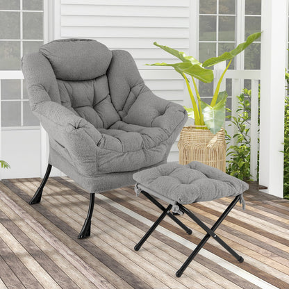 Modern Accent Chair with Folding Footrest and Head Pillow-Beige