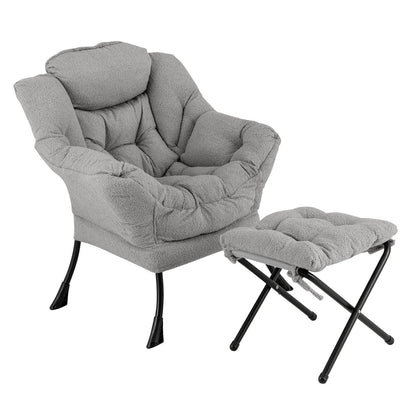 Modern Accent Chair with Folding Footrest and Head Pillow-Beige