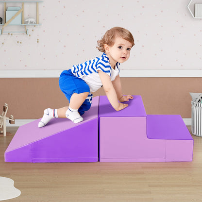 2-Piece Step and Slide Climber for Infants and Toddlers Baby Soft Play Set Foam Blocks-Blue