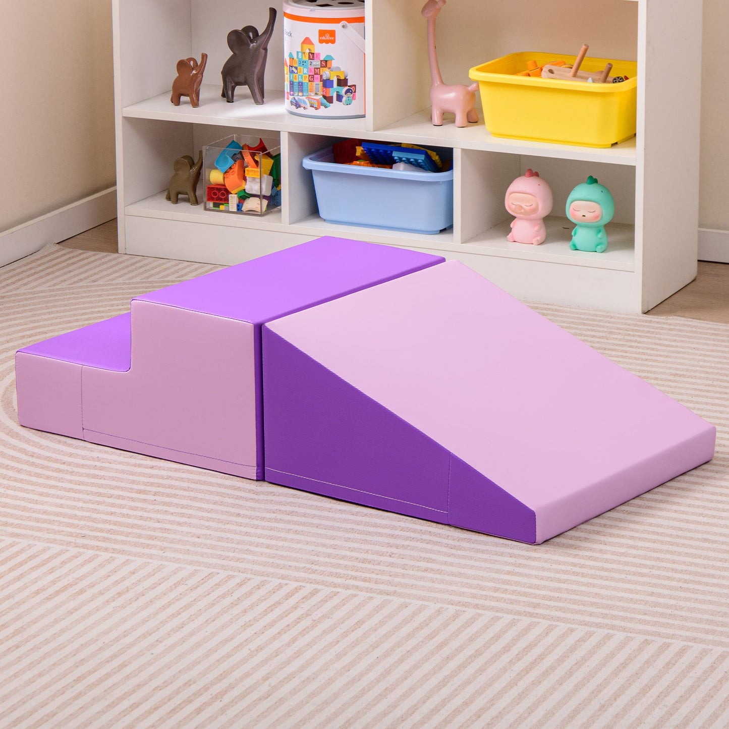 2-Piece Step and Slide Climber for Infants and Toddlers Baby Soft Play Set Foam Blocks-Blue