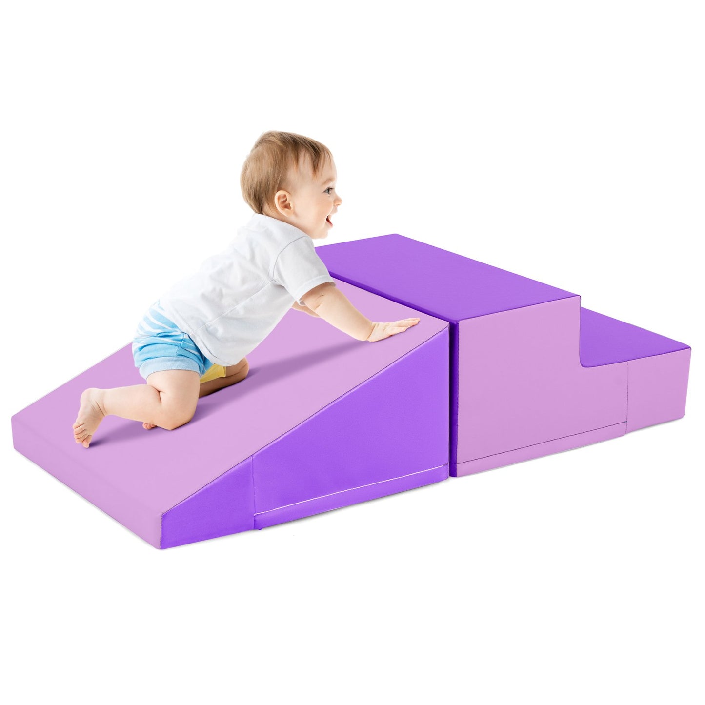 2-Piece Step and Slide Climber for Infants and Toddlers Baby Soft Play Set Foam Blocks-Blue