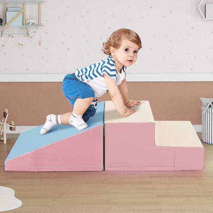 2-Piece Step and Slide Climber for Infants and Toddlers Baby Soft Play Set Foam Blocks-Blue