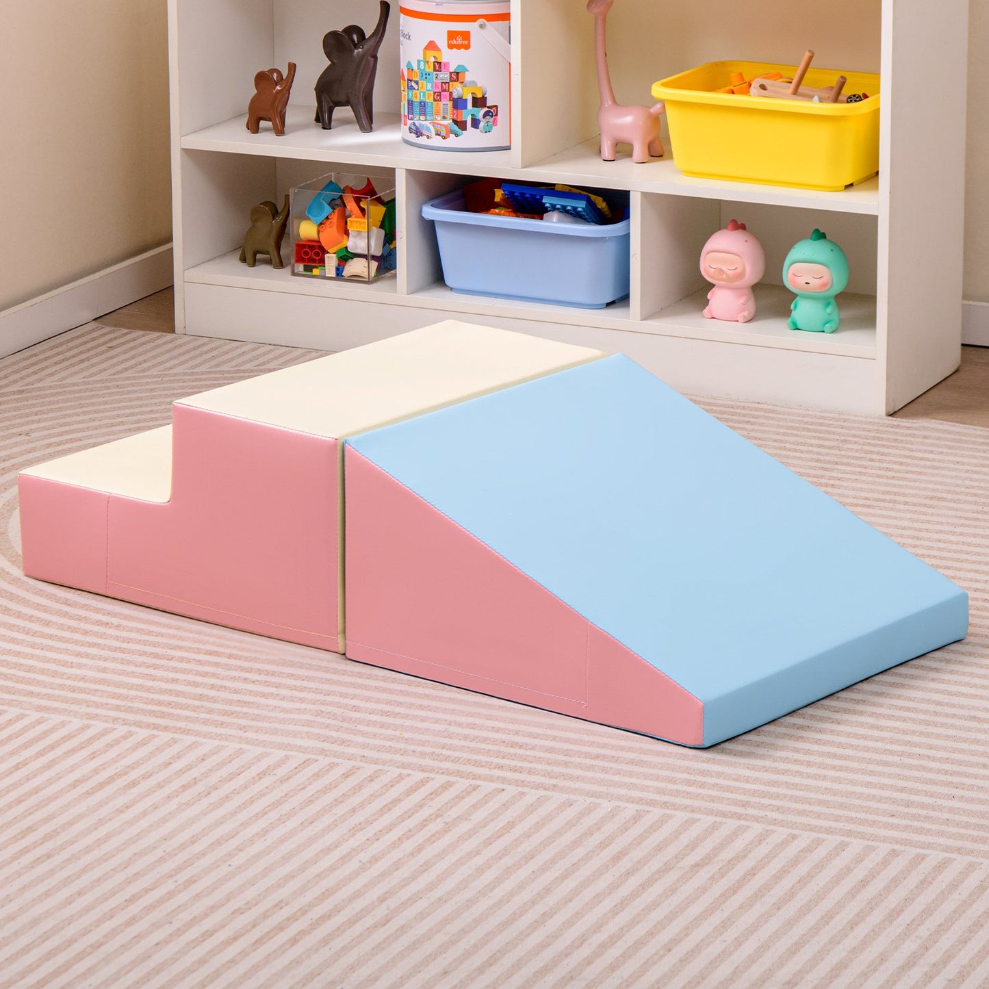2-Piece Step and Slide Climber for Infants and Toddlers Baby Soft Play Set Foam Blocks-Blue