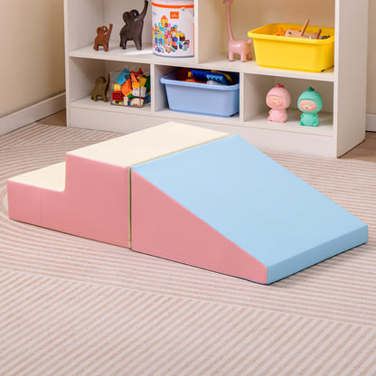 2-Piece Step and Slide Climber for Infants and Toddlers Baby Soft Play Set Foam Blocks-Blue