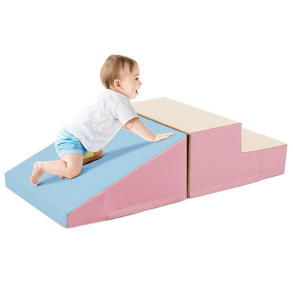 2-Piece Step and Slide Climber for Infants and Toddlers Baby Soft Play Set Foam Blocks-Blue
