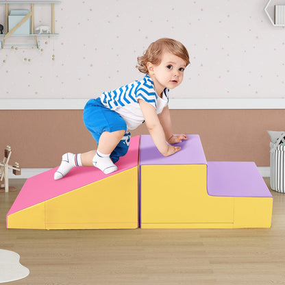 2-Piece Step and Slide Climber for Infants and Toddlers Baby Soft Play Set Foam Blocks-Blue