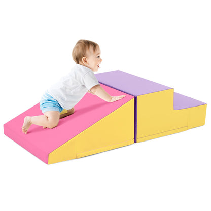 2-Piece Step and Slide Climber for Infants and Toddlers Baby Soft Play Set Foam Blocks-Blue