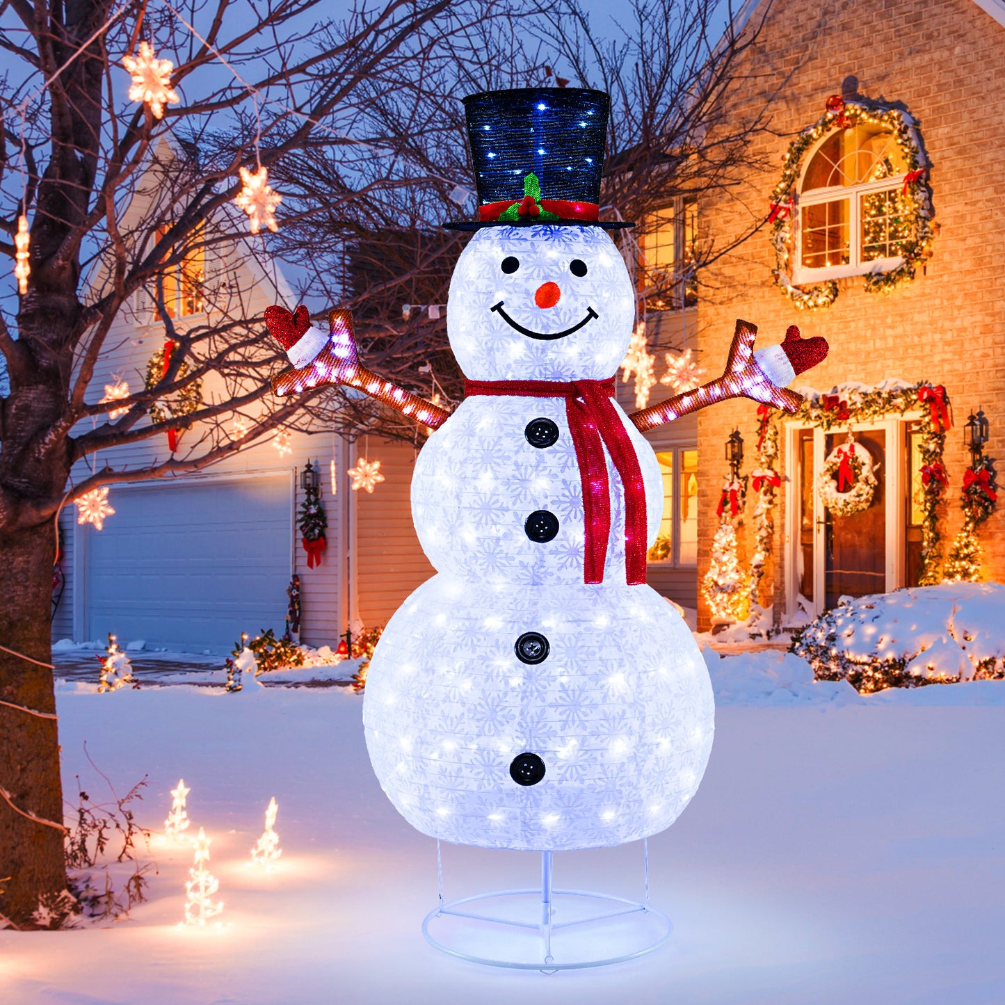 6 Feet Pre-Lit Christmas Snowman with Built-in Lights and Black Hat