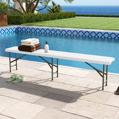 6 Feet Plastic Folding Bench Portable Seat with Handle and Lock-Gray