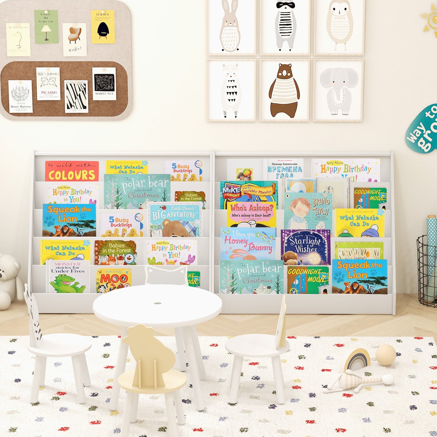 5-Tier Kids Bookshelf with Deep Compartments and Stable Baby Book Case-Natural