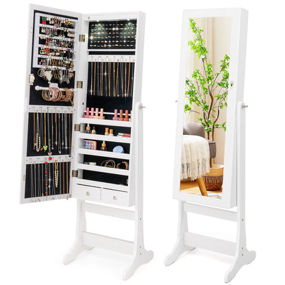 Lockable Freestanding Jewelry Cabinet Armoire with Full-Length Mirror and Lights-Black
