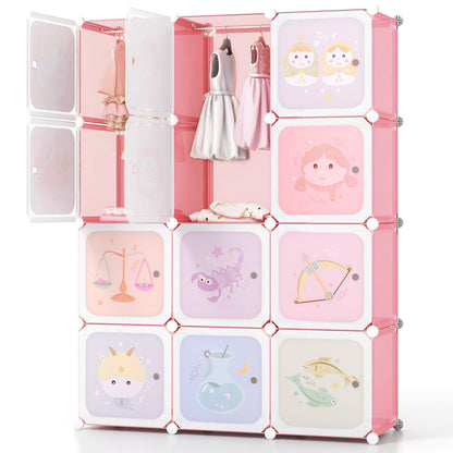 12 Cube Kids Wardrobe Closet with Hanging Section and Doors-Blue