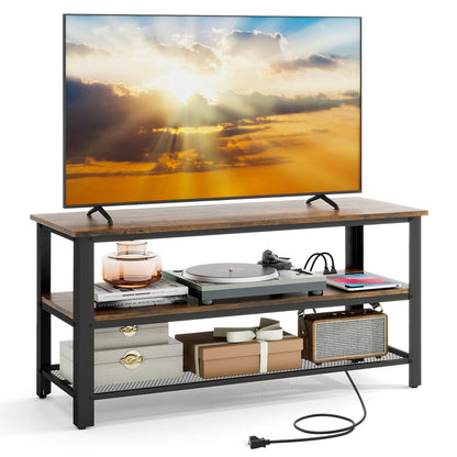 Industrial TV Stand up to 50 Inches with Power Outlets and USB Ports-Rustic Brown