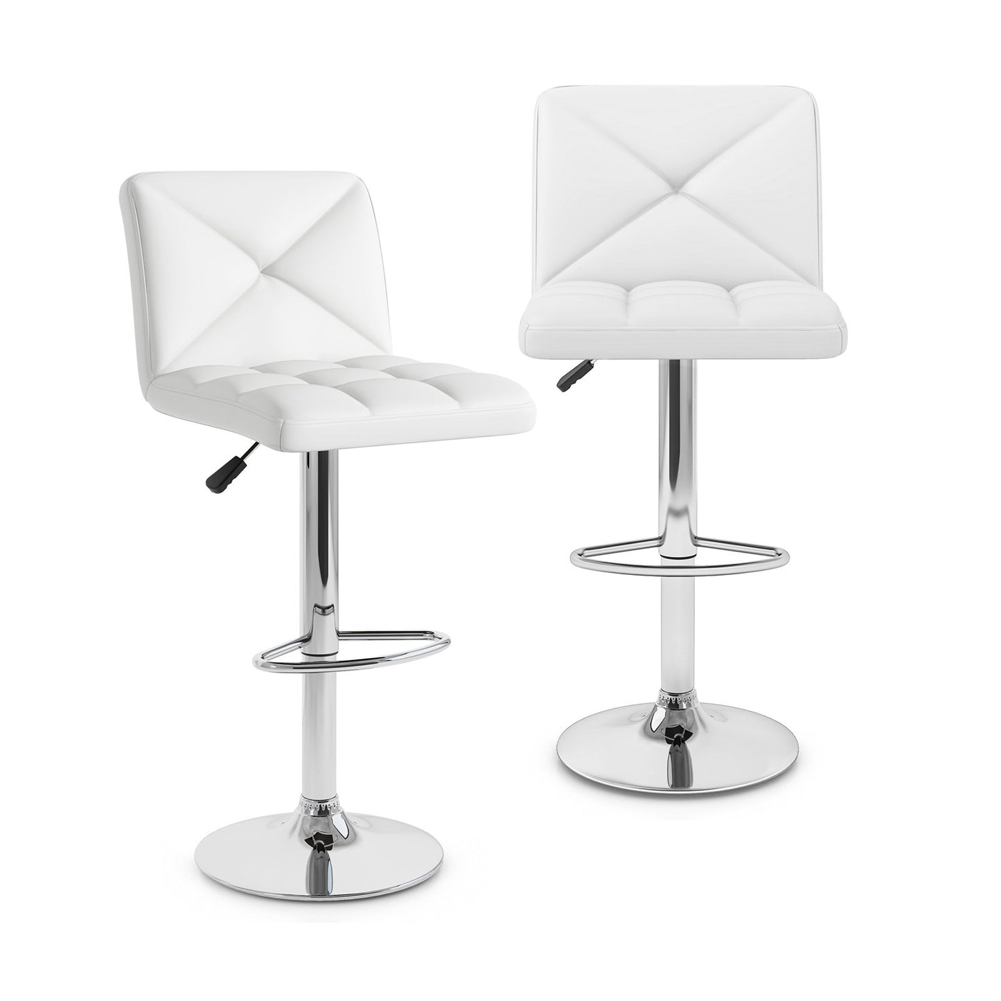 PU Leather Upholstered Bar Stools Set of 2 with Back and Adjustable Height-Black
