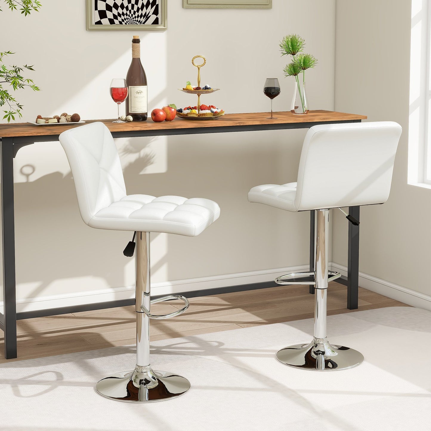 PU Leather Upholstered Bar Stools Set of 2 with Back and Adjustable Height-Black