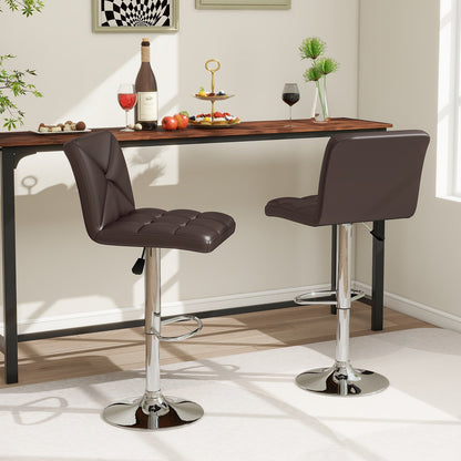 PU Leather Upholstered Bar Stools Set of 2 with Back and Adjustable Height-Black