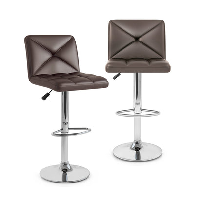 PU Leather Upholstered Bar Stools Set of 2 with Back and Adjustable Height-Black
