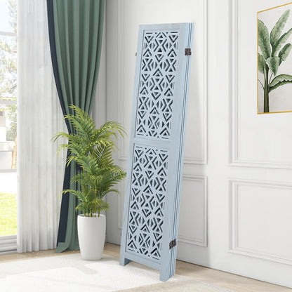 4/6 Panel Wooden Room Divider with Carved Cutout Pattern and Solid Wood Frame-4 Panel
