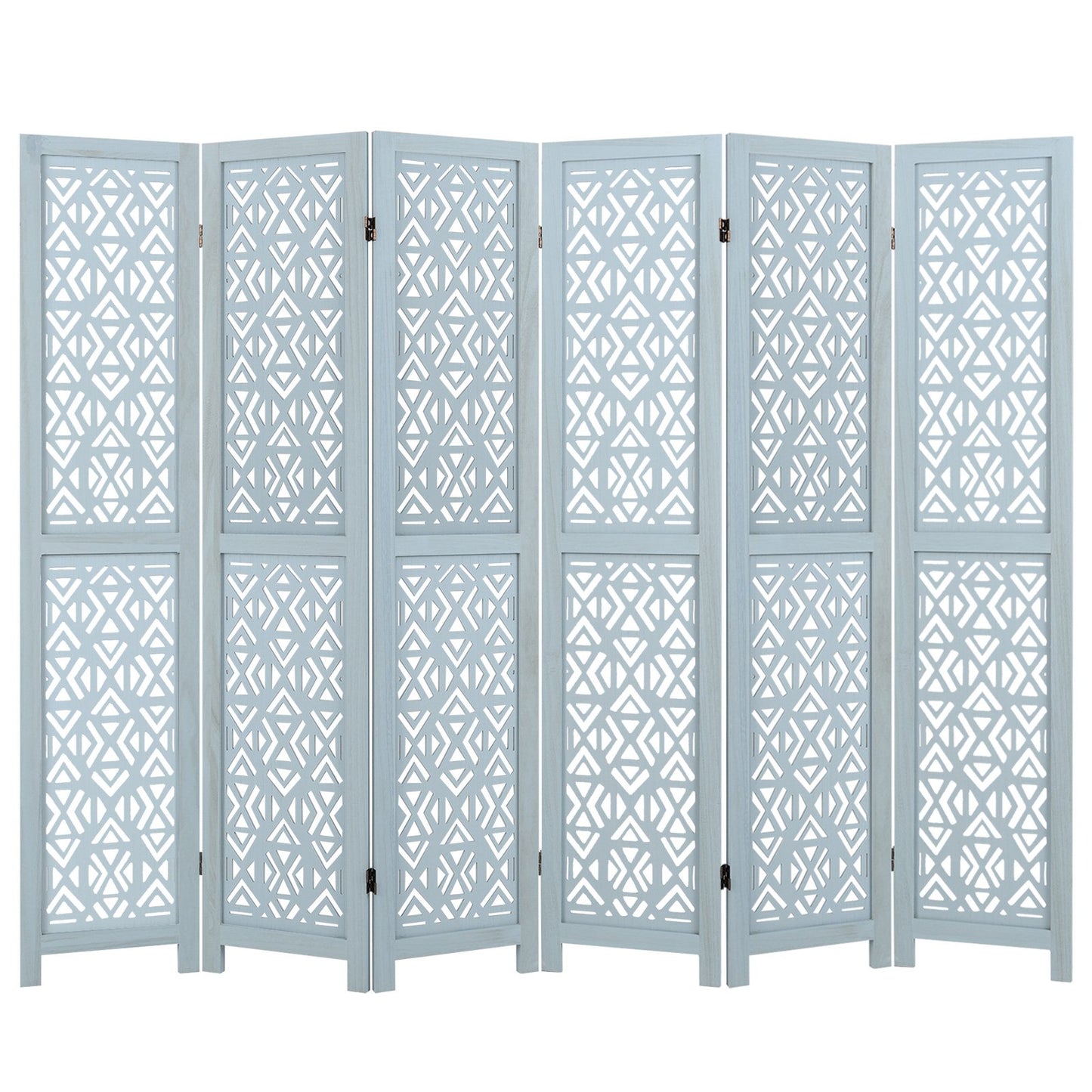 4/6 Panel Wooden Room Divider with Carved Cutout Pattern and Solid Wood Frame-4 Panel