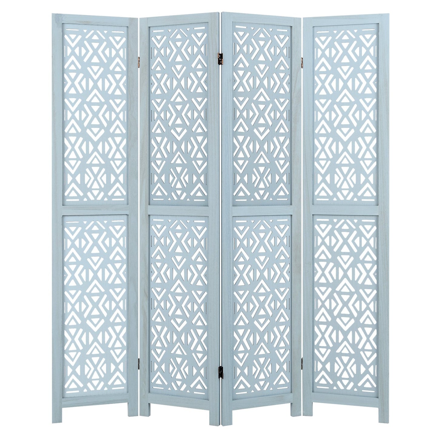 4/6 Panel Wooden Room Divider with Carved Cutout Pattern and Solid Wood Frame-4 Panel