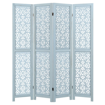 4/6 Panel Wooden Room Divider with Carved Cutout Pattern and Solid Wood Frame-4 Panel