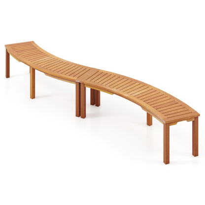 Outdoor Curved Acacia Wood Fire Pit Bench with Slatted Seat-Set of 2