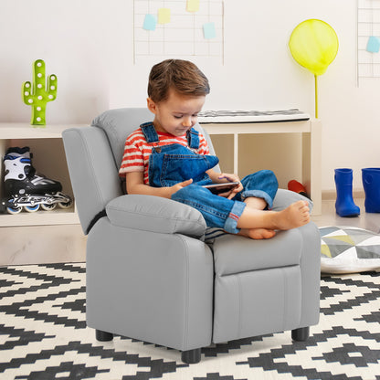 Kids Deluxe Headrest  Recliner Sofa Chair with Storage Arms-Black
