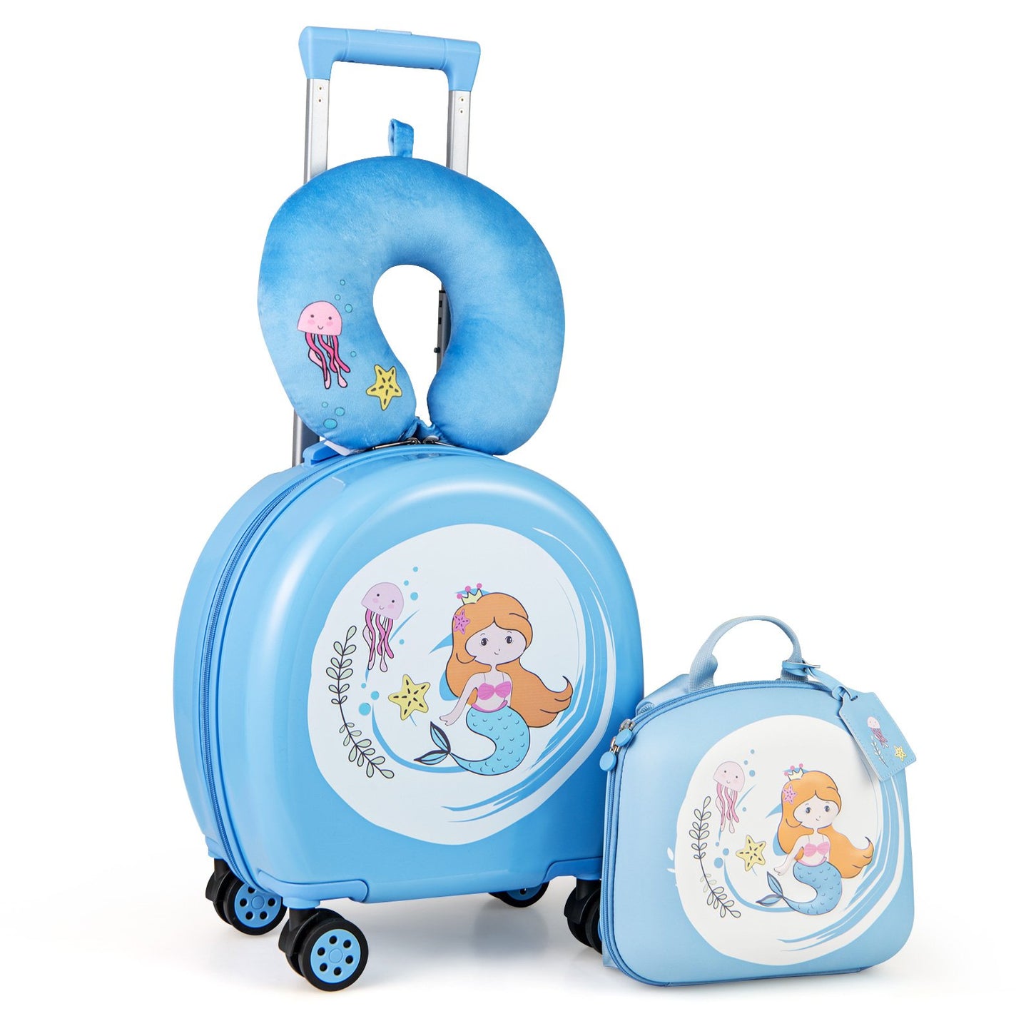 Kids Luggage Set with 14 Inches Carry-on Hardside Spinner Toddler Luggage and 10 Inches Backpack-Black
