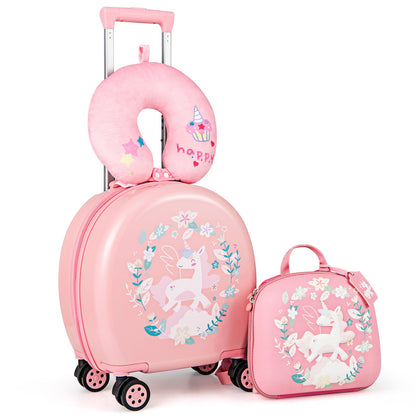 Kids Luggage Set with 14 Inches Carry-on Hardside Spinner Toddler Luggage and 10 Inches Backpack-Black