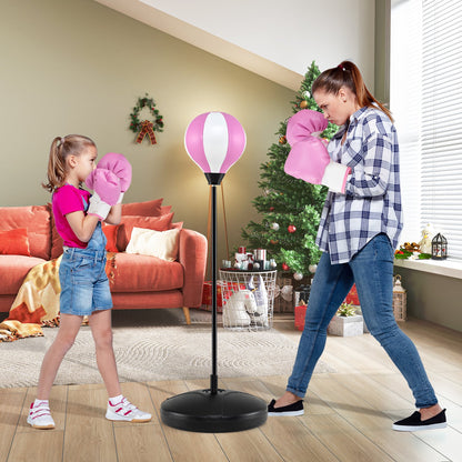 Kids Adjustable Stand Punching Bag Toy Set with Boxing Glove-Black & Red