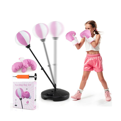 Kids Adjustable Stand Punching Bag Toy Set with Boxing Glove-Black & Red