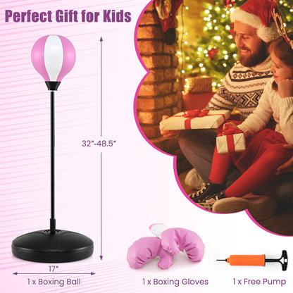 Kids Adjustable Stand Punching Bag Toy Set with Boxing Glove-Black & Red