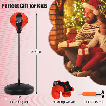 Kids Adjustable Stand Punching Bag Toy Set with Boxing Glove-Black & Red